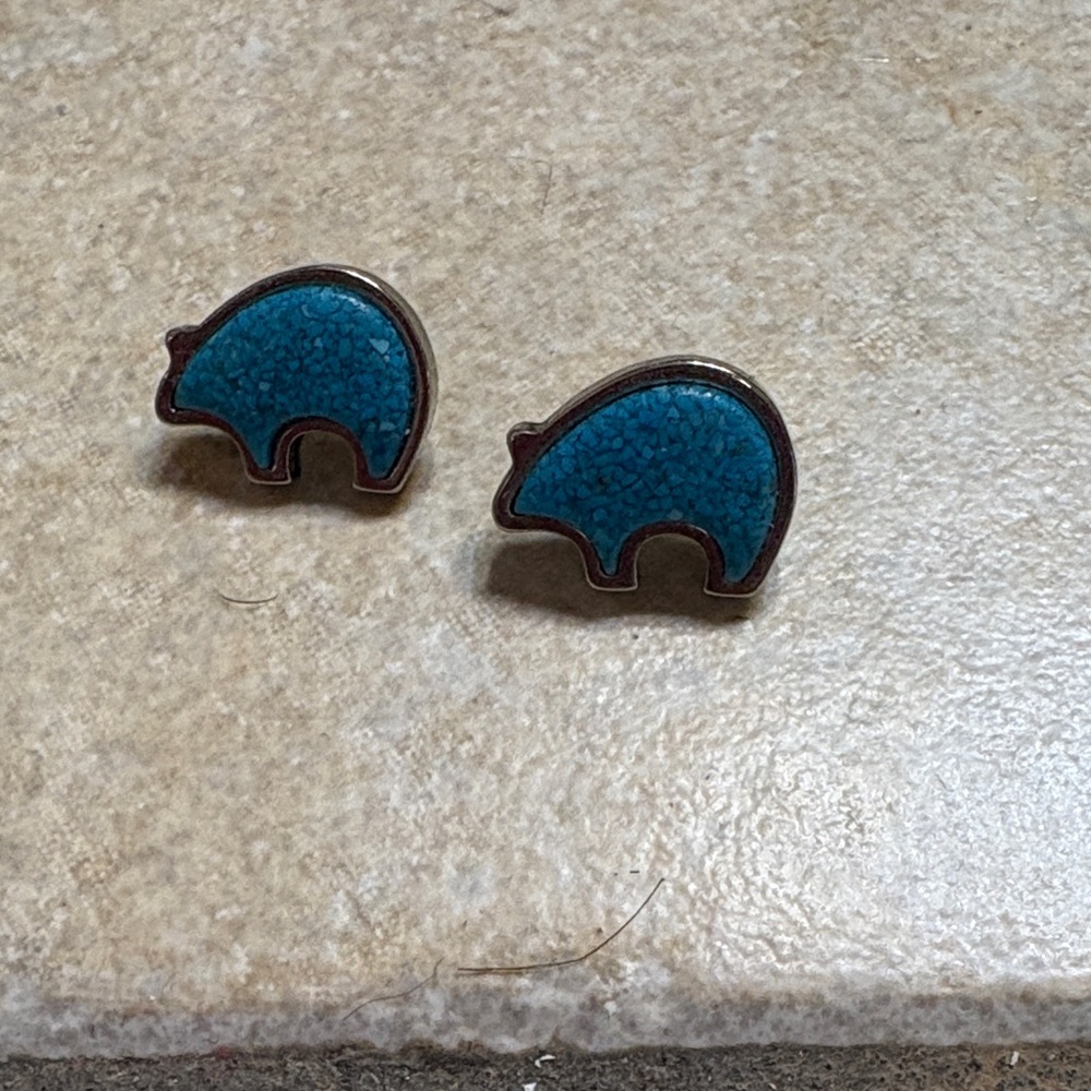 WJ Blue Bear TURQUOISE Stud Earrings